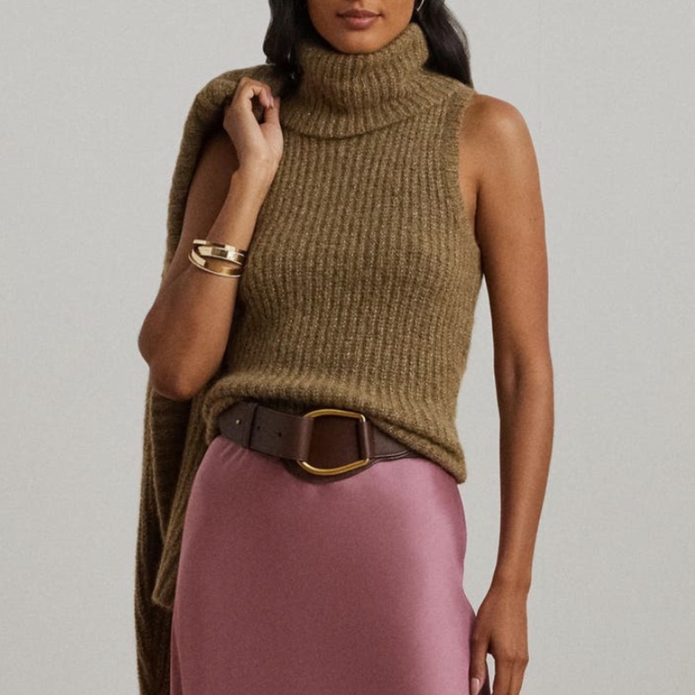 Ralph Lauren NWT Chunky Alpaca Wool Blend Metallic Sleeveless Turtleneck Sweater - Picture 3 of 13